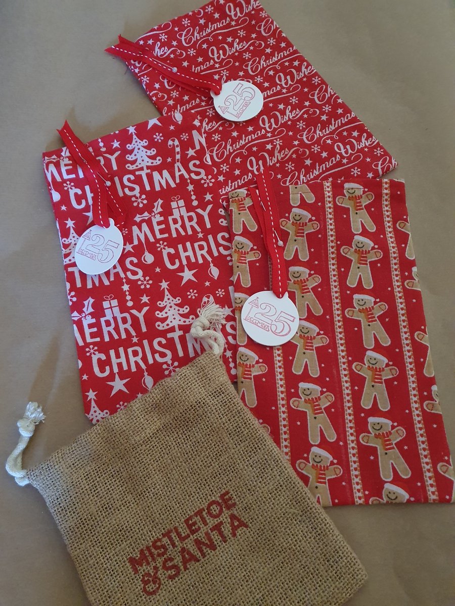 Set of 4 Reusable Christmas Gift Bags