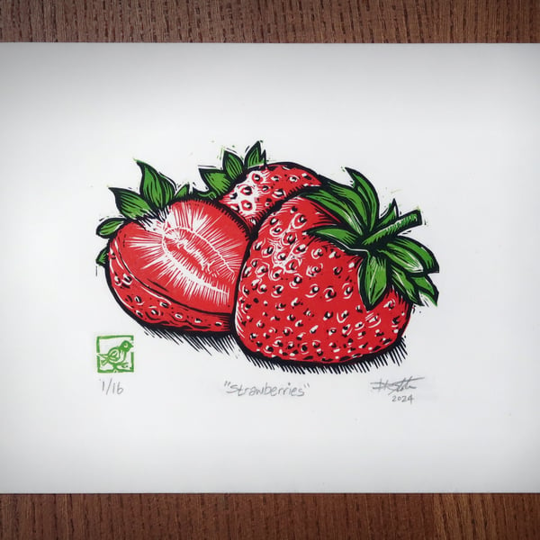 Strawberries Original Linoprint