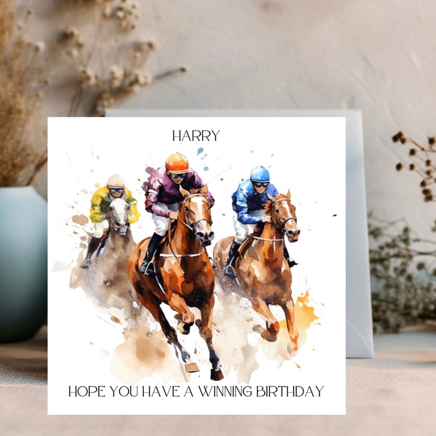 Horse Racing Greetings Card, Personalise for any occasion