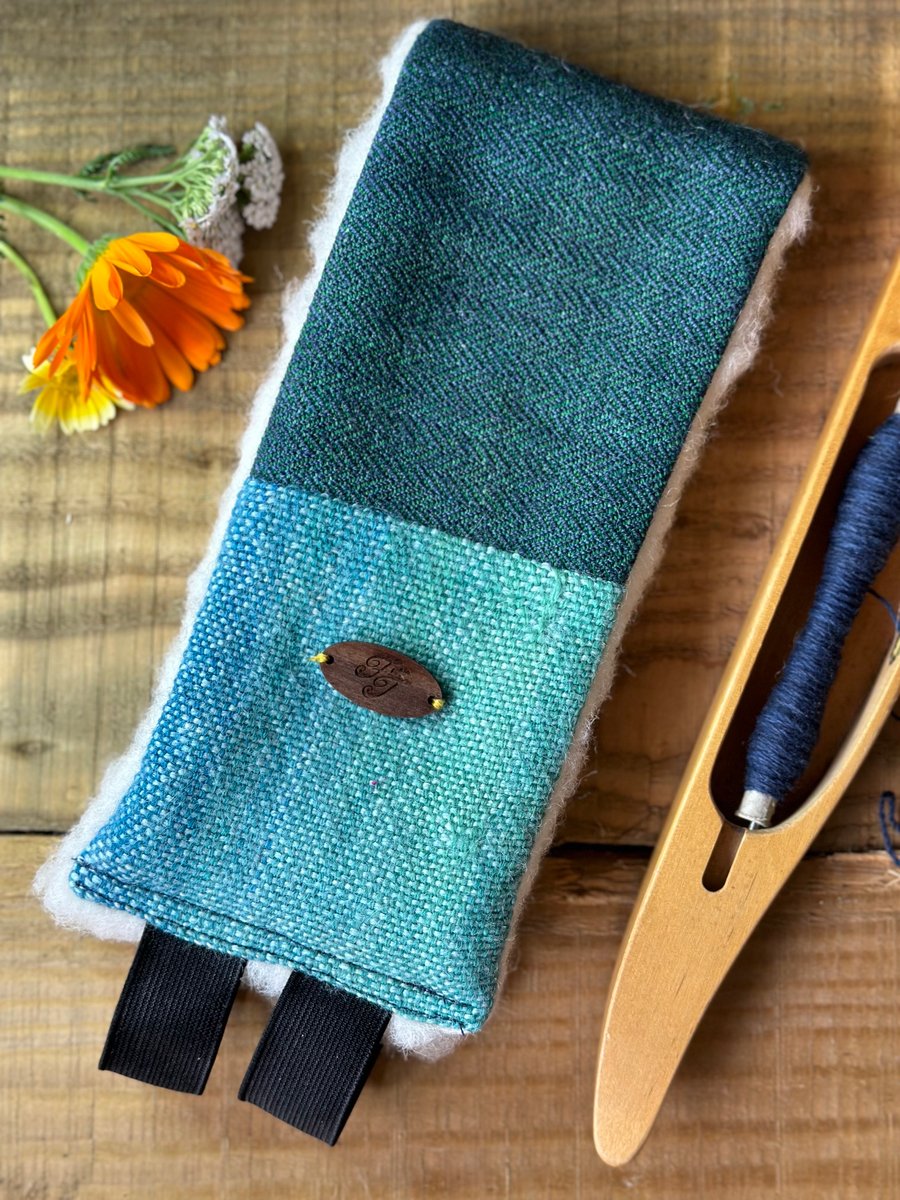 Patchwork Winter Headband in Sea Blues Hand Dyed & Woven British Wool Ear Warmer