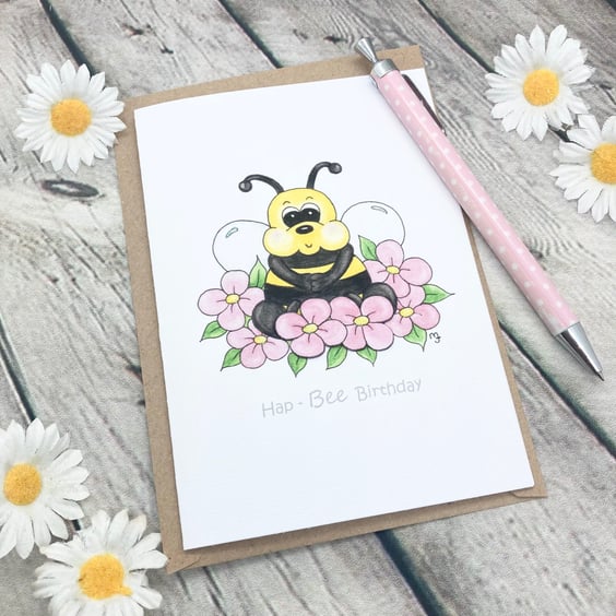 Flower Bee Card - Birthday Card - Bee Card