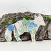 Ceramic fox decoration blue flowers
