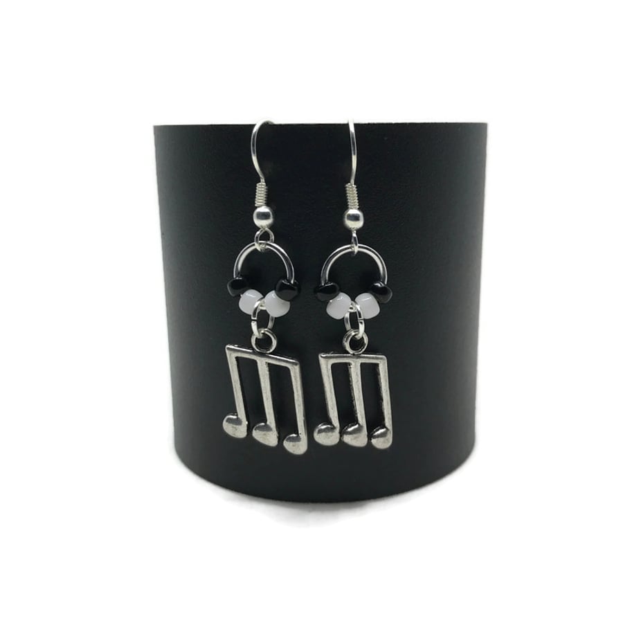 Music Note Silver Charm Earrings