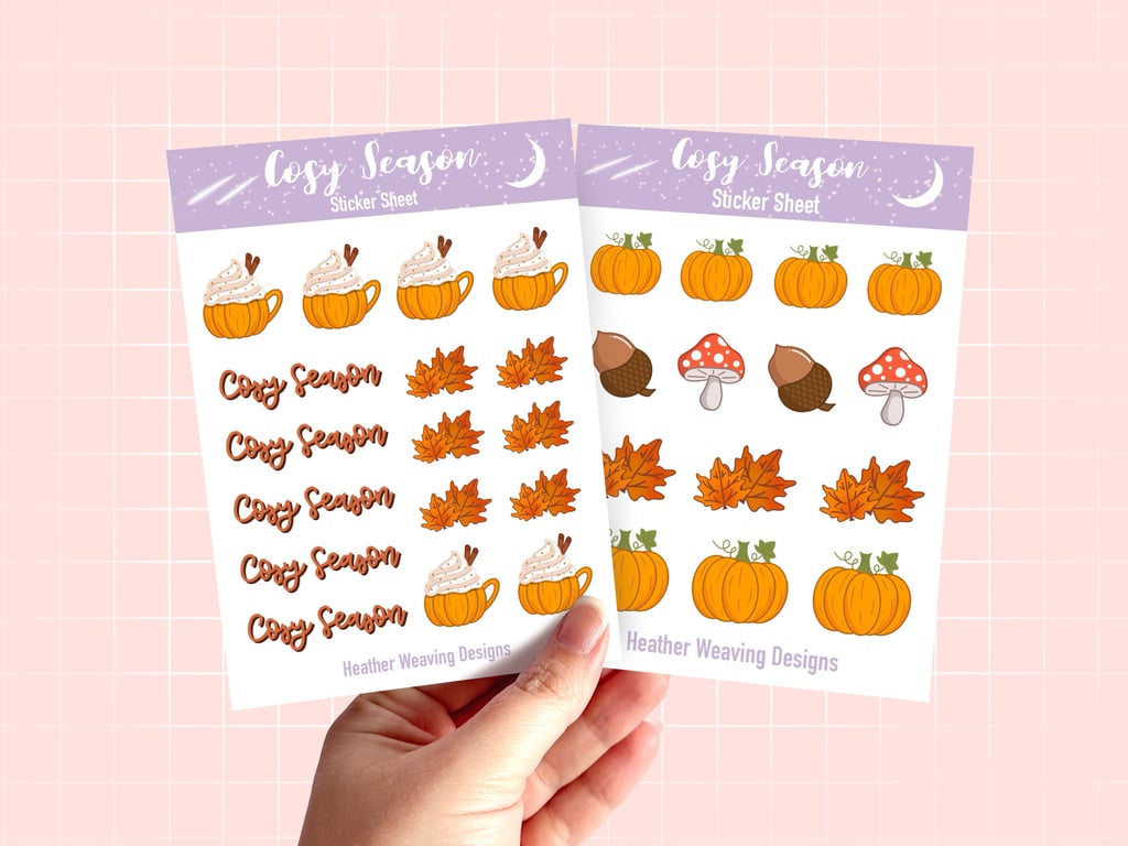 Cosy Season Pumpkin Sticker Sheets, Autumn Stickers.