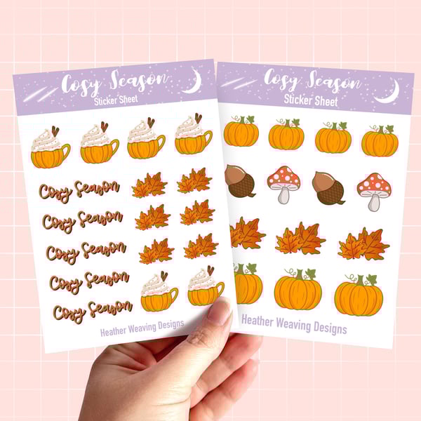 Cosy Season Pumpkin Sticker Sheets, Autumn Stickers.