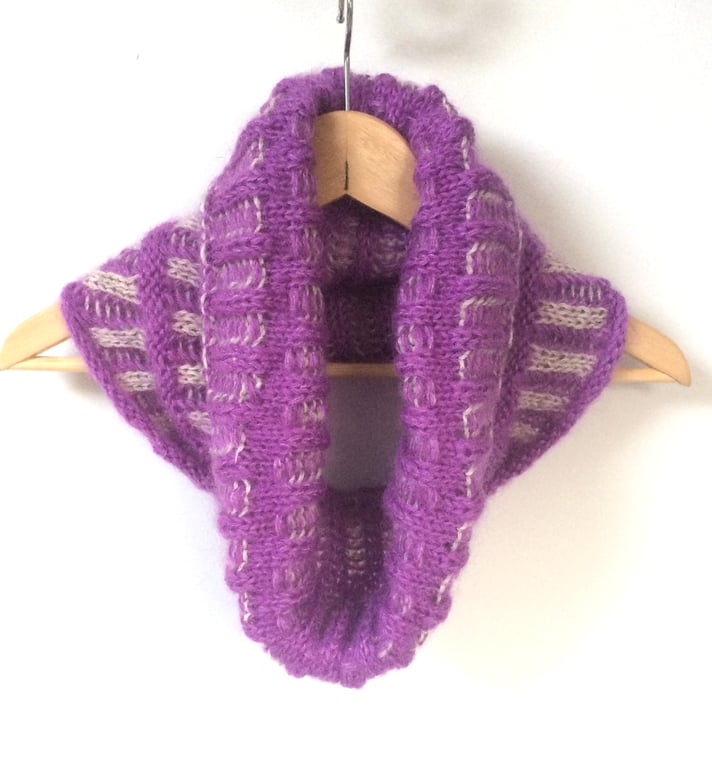 Lilac Mohair Hand knit cowl