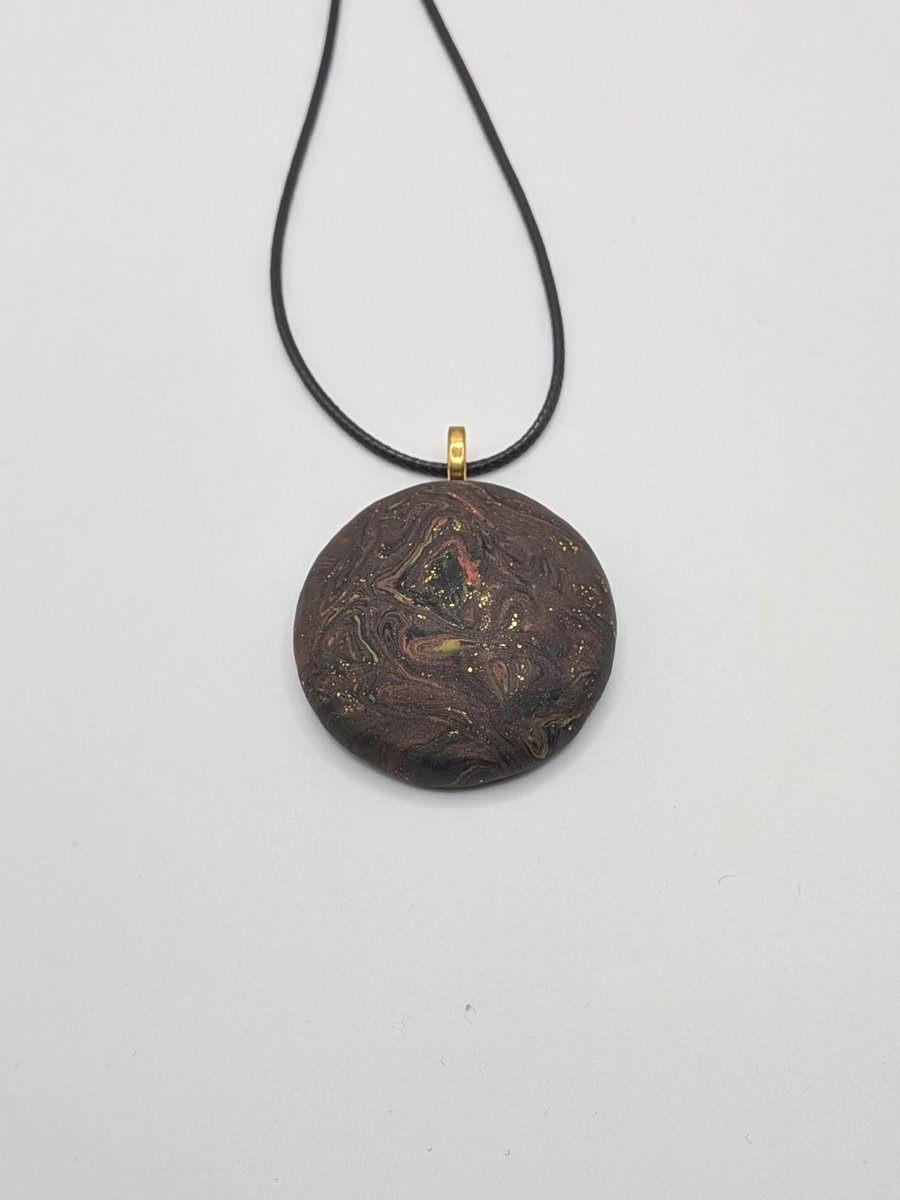 Handmade Polymer Clay Pendant Necklace, 40mm Artisan Boho Jewelry