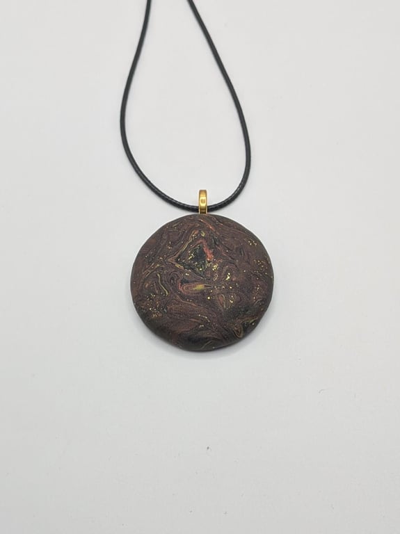 Handmade Polymer Clay Pendant Necklace, 40mm Artisan Boho Jewelry