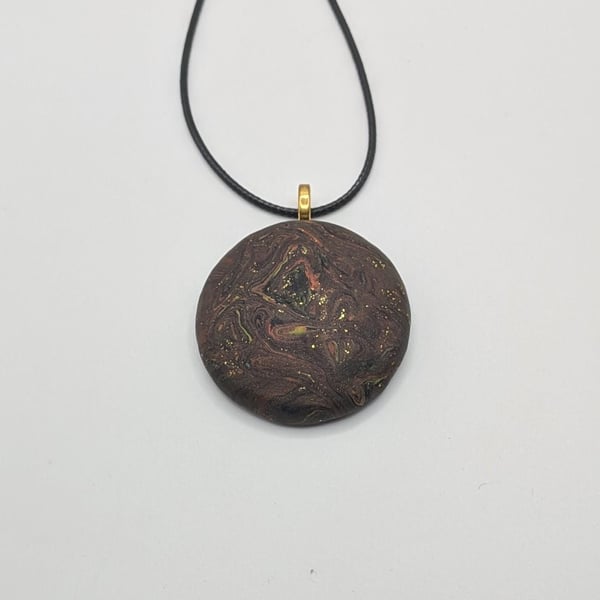 Handmade Polymer Clay Pendant Necklace, 40mm Artisan Boho Jewelry