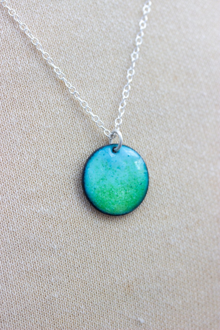 Turquoise and Lime Green Circle Enamel Pendant