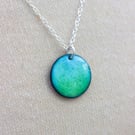 Turquoise and Lime Green Circle Enamel Pendant