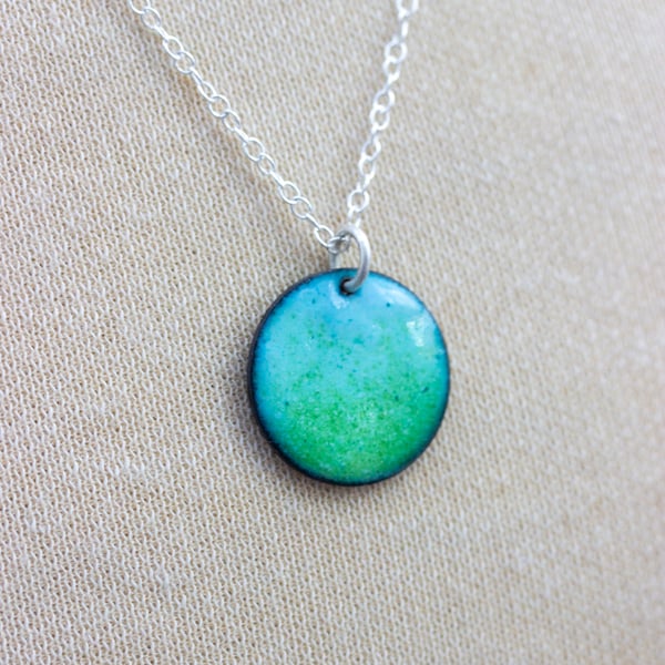 Turquoise and Lime Green Circle Enamel Pendant