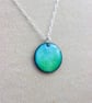 Turquoise and Lime Green Circle Enamel Pendant