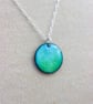 Turquoise and Lime Green Circle Enamel Pendant - Image 1