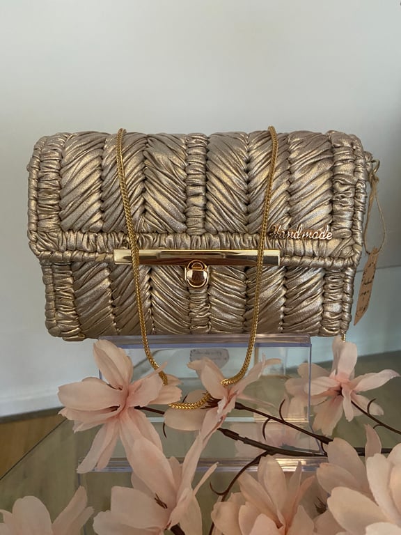 Handmade champagne metallic evening purse