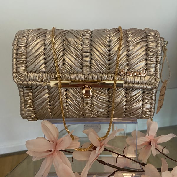 Handmade champagne metallic evening purse