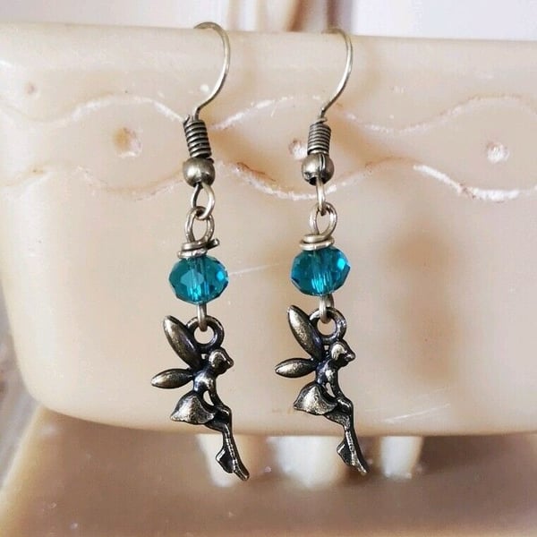 Fairy Charm and Bead drop earrings kitsch bronze womens hooks
