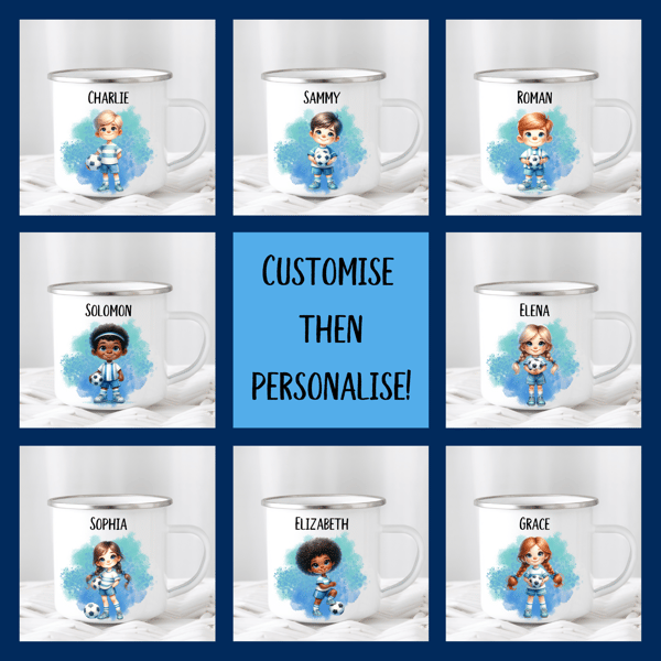 Personalised mug for kids, Football gift, Camping cup