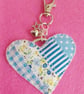 Handmade Fabric Patchwork Heart Keyring Bag Charm Blue