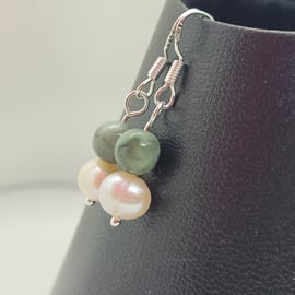 Cultured Pearl and Jadeite Earrings