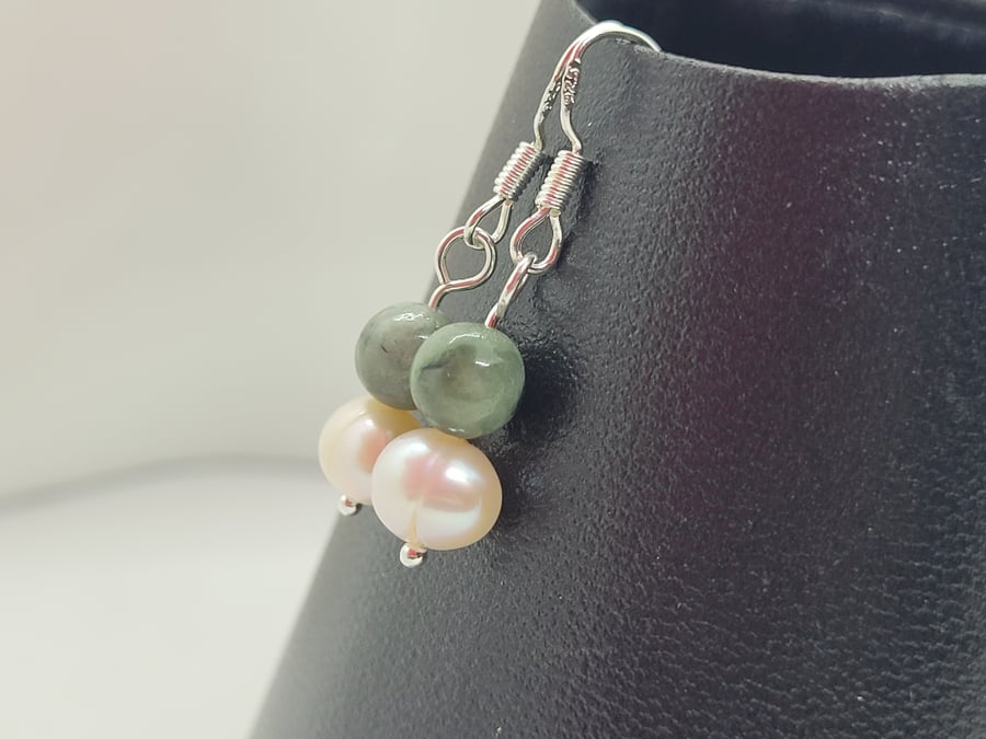 Cultured Pearl and Jadeite Earrings