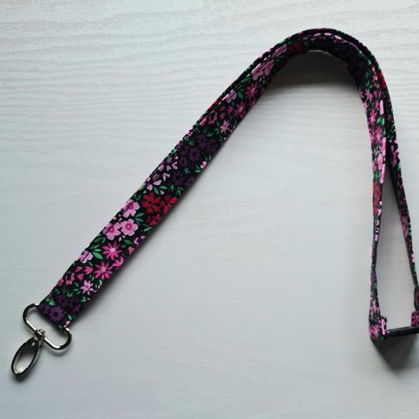 Handmade Floral Lanyard Purple Pink Cotton, Breakaway Safety Catch