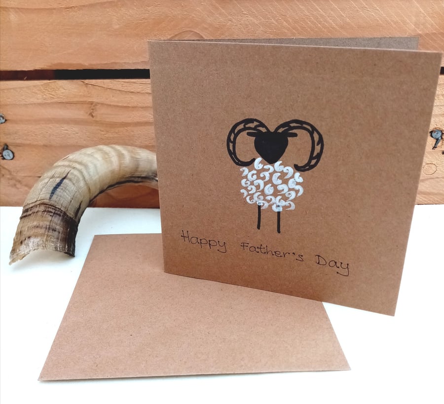 Father's Day Card, Hand Painted Ram, Sheep 