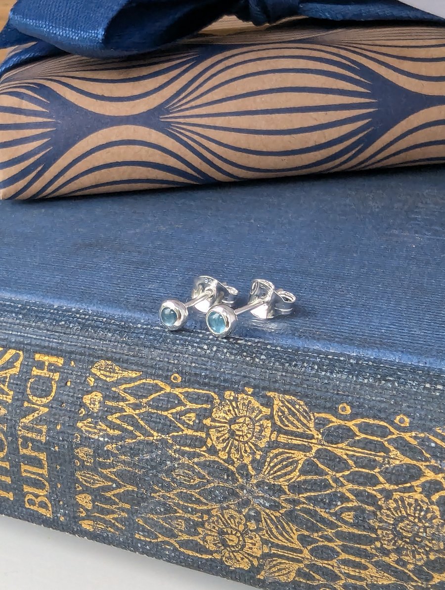 Sterling Silver HANDMADE Classic Gemstone stud earrings, silver topaz earrings