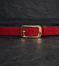 Red Full Grain Suede Belt Gold-Tone Rectangular Buckle Women's Belt 25mm 1 Inch