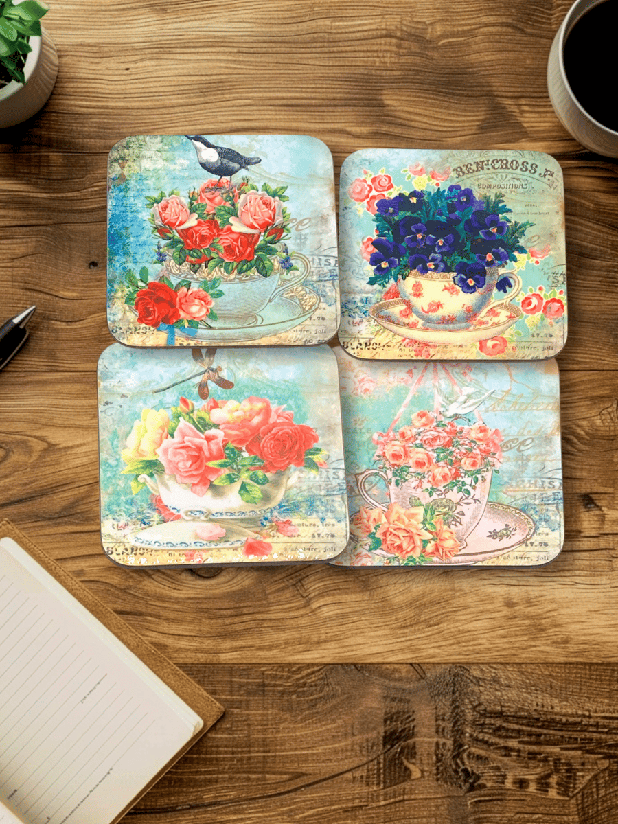 Cottagecore Vintage Design Hardboard Coasters (set of 4)
