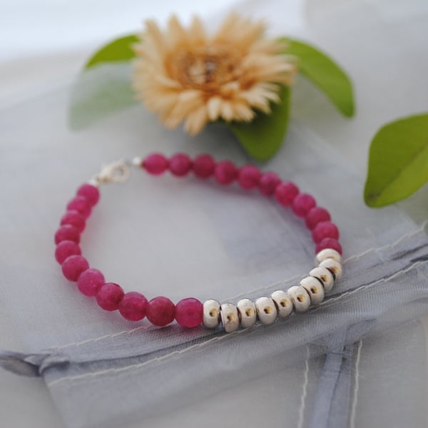 Kyanite fuchsia & silver colourblock bracelet