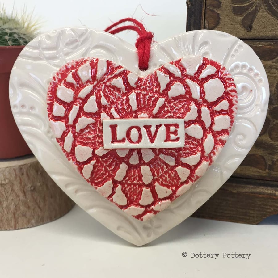 30% OFF Ceramic heart decoration Love loveheart pottery heart