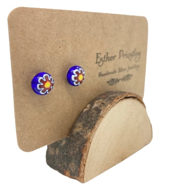 Funky flower-stud earrings-made from fused glass and sterling silver