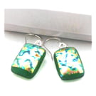 Handmade Fused Dichroic 193 Glass Earrings Green Sparkle
