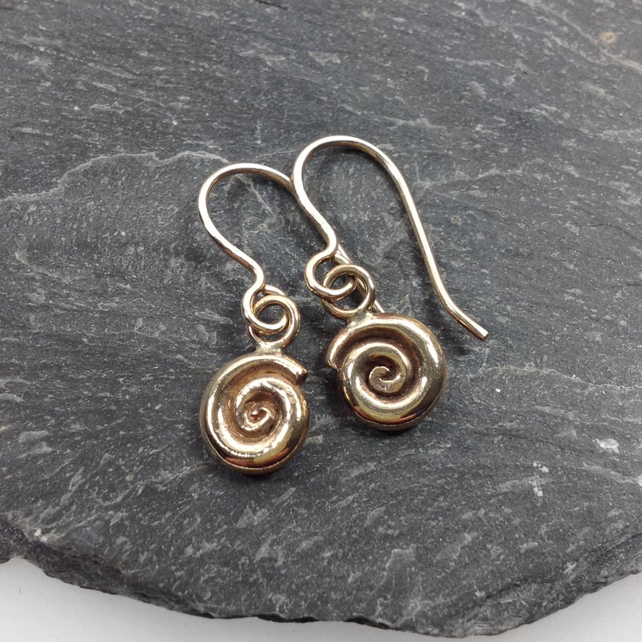 9ct gold spiral earrings, ammonite dangles