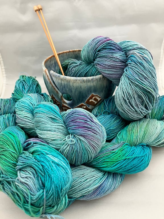 Bourette Silk Yarn Skein, Hand Dyed, Colour: 'Once in a Blue Moon' 100g