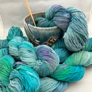 Bourette Silk Yarn Skein, Hand Dyed, Colour: 'Once in a Blue Moon' 100g