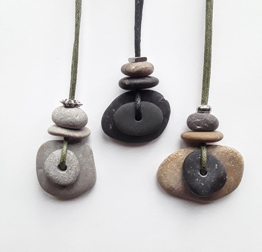 Layered Pebble Pendant with Metal Bead