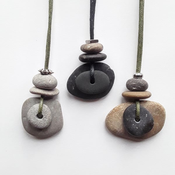 Layered Pebble Pendant with Metal Bead