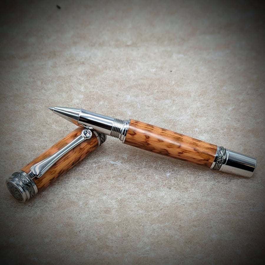 Handmade majestic wooden rollerball pen made from snakewood- Swarovski crystal 