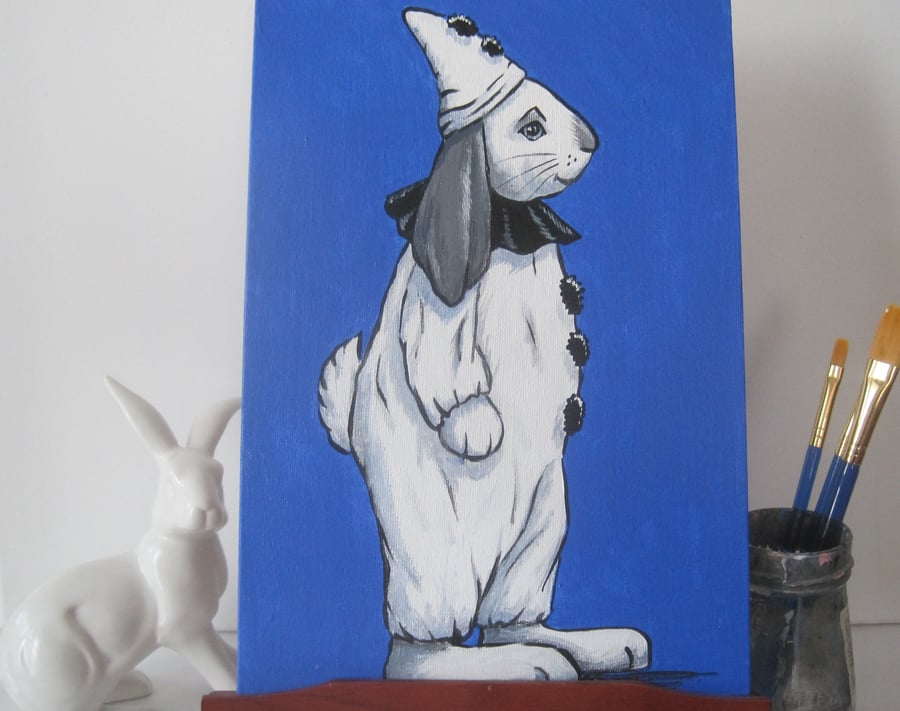 Rabbit Clown Bunny Pierrot Original Painting