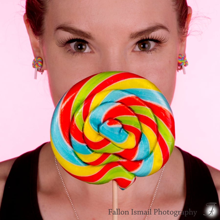 Retro Multicoloured Swirly lolly earrings (Studs or clip ons) Quirky, fun, novel