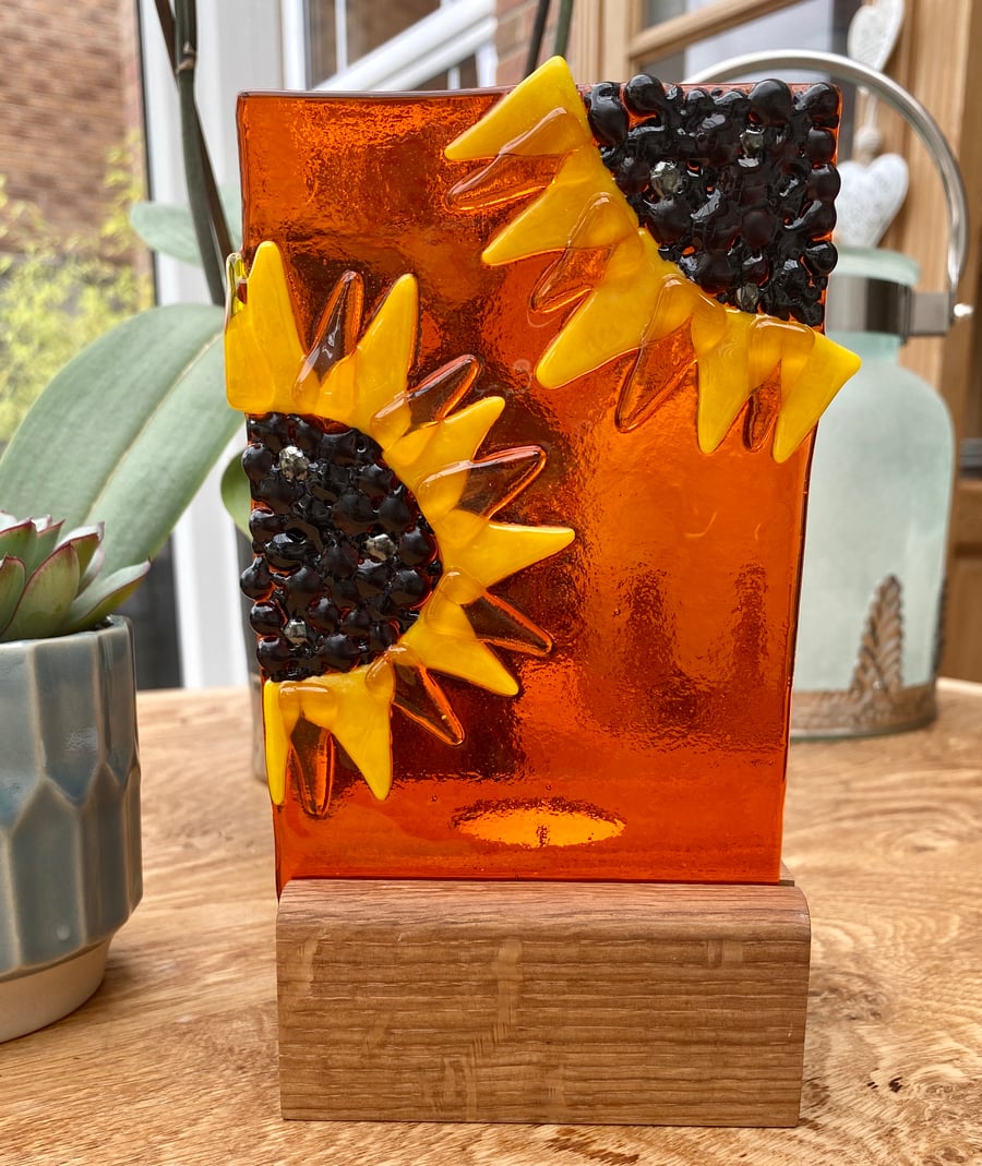 Fused glass panel and candle holder 