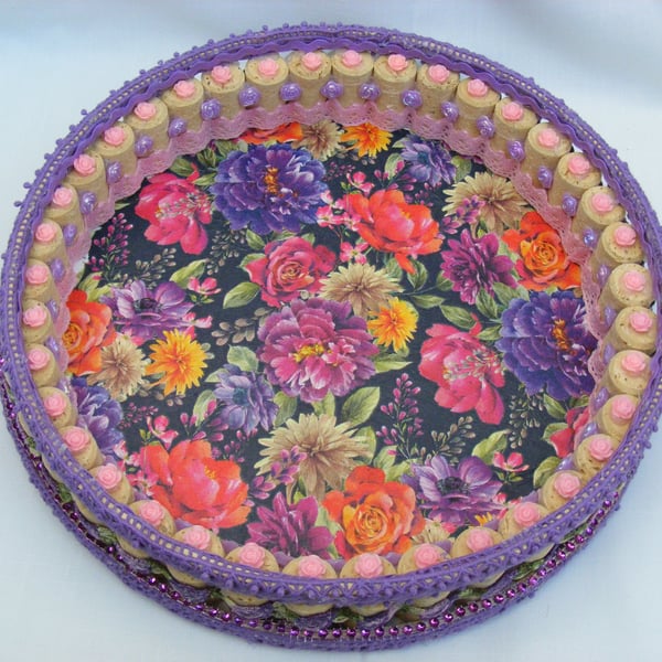 Lilac and pink floral handmade tray