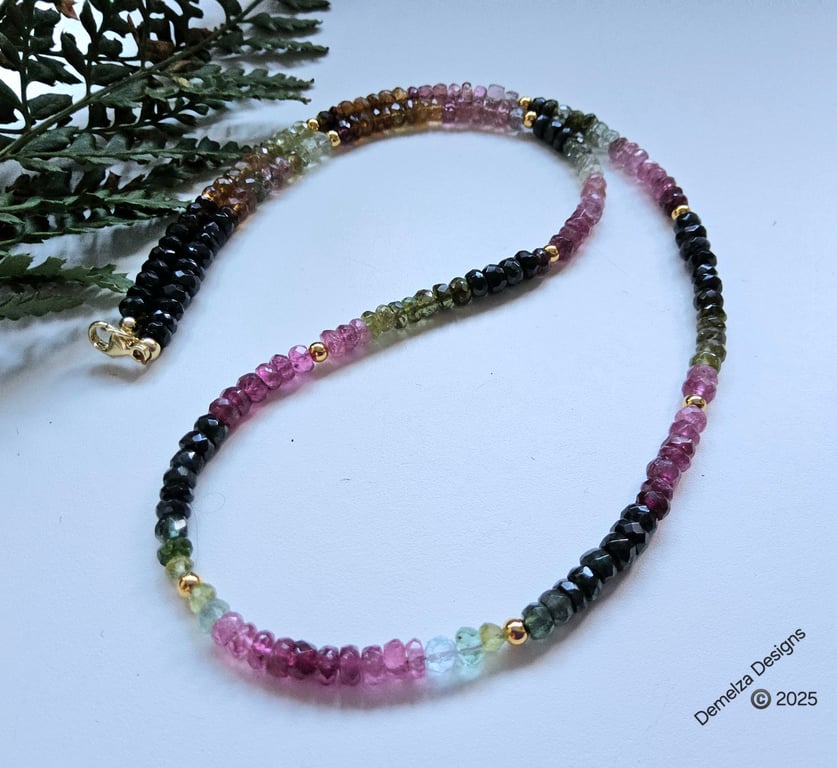 Designer Multicoloured Natural Tourmaline Gold Vermeil Necklace  SPECIAL OFFER