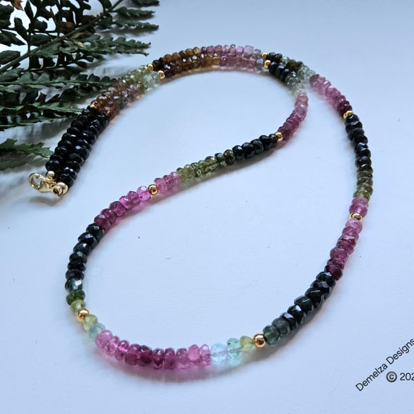 Designer Multicoloured Natural Tourmaline Gold Vermeil Necklace  SPECIAL OFFER