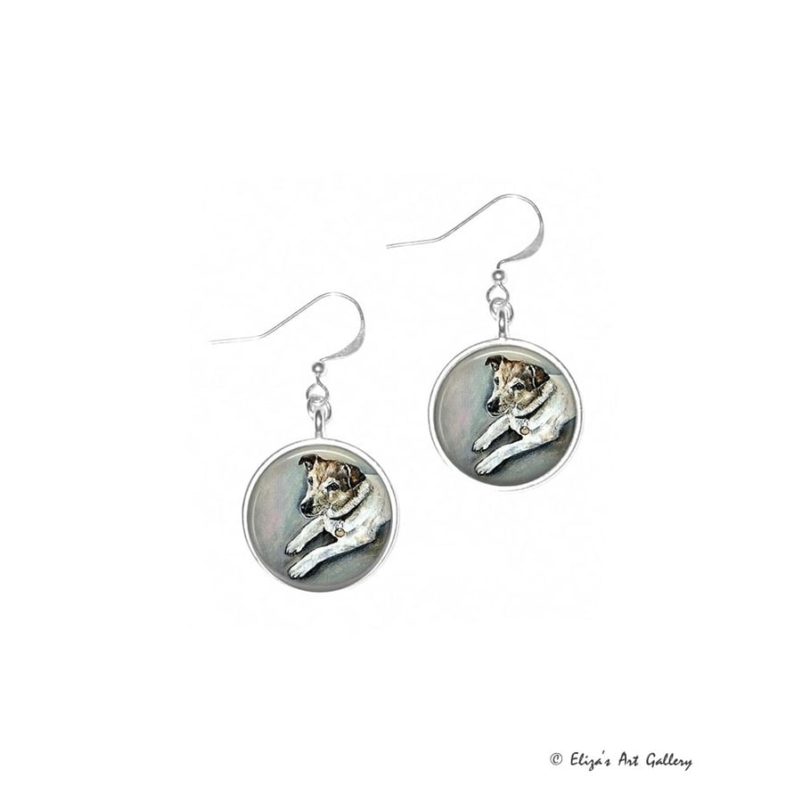 Silver Plated Jack Russell Terrier Dog Art Earrings
