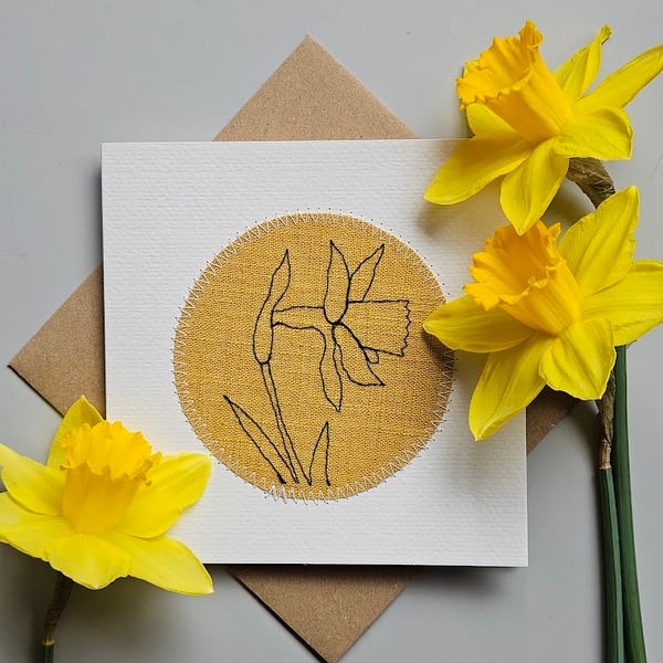 Handmade Embroidered Spring Daffodil card, Mother's Day card, Easter card
