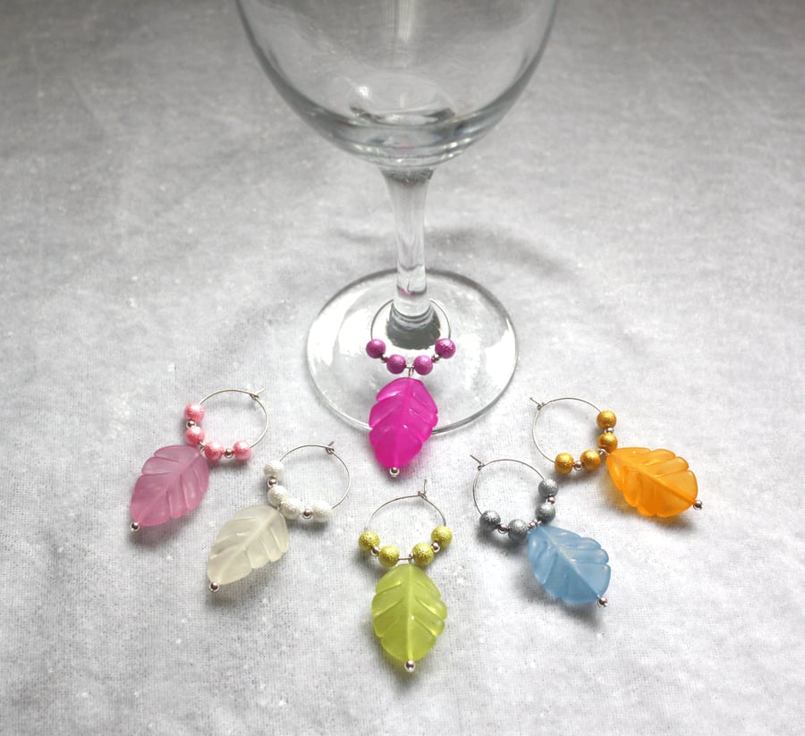 Wine Glass Charms with Colourful Leaves 04