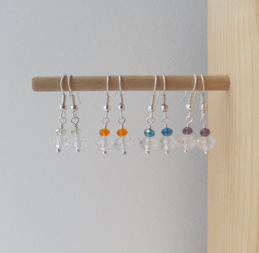 Colour Pop Crystal Silver Earrings, Short Dangle Earrings